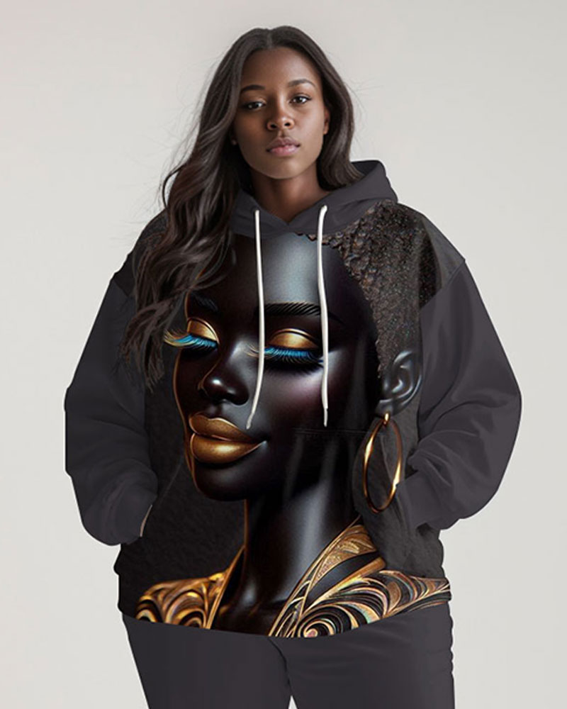 Beautiful Black Girl Print Long Sleeve Hoodie Two Pieces Set