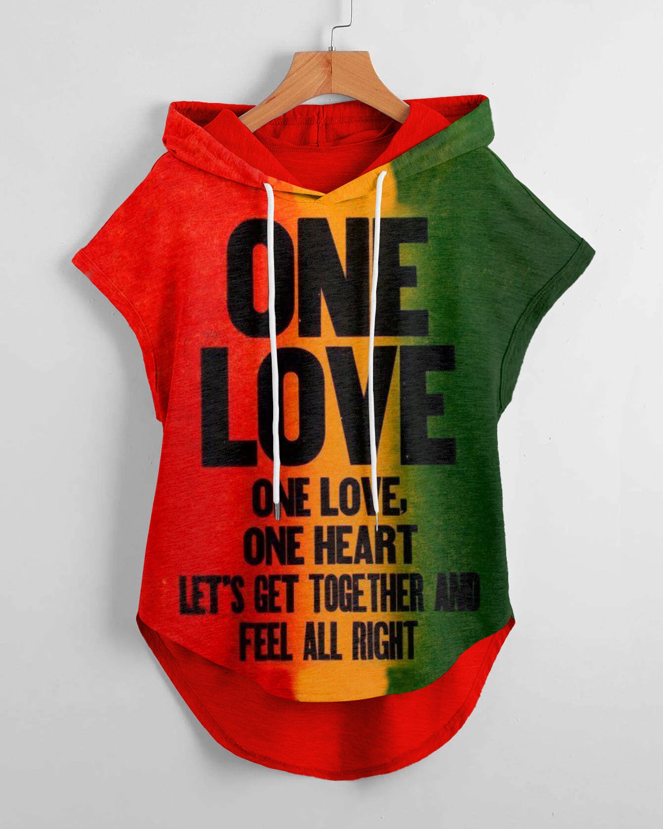 One Love Contrast Color Drawstring Hooded Tee