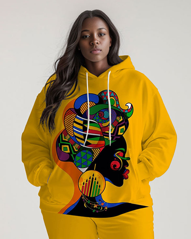 Colorful Abstract Portrait Print Long Sleeve Hoodie Two Pieces Set