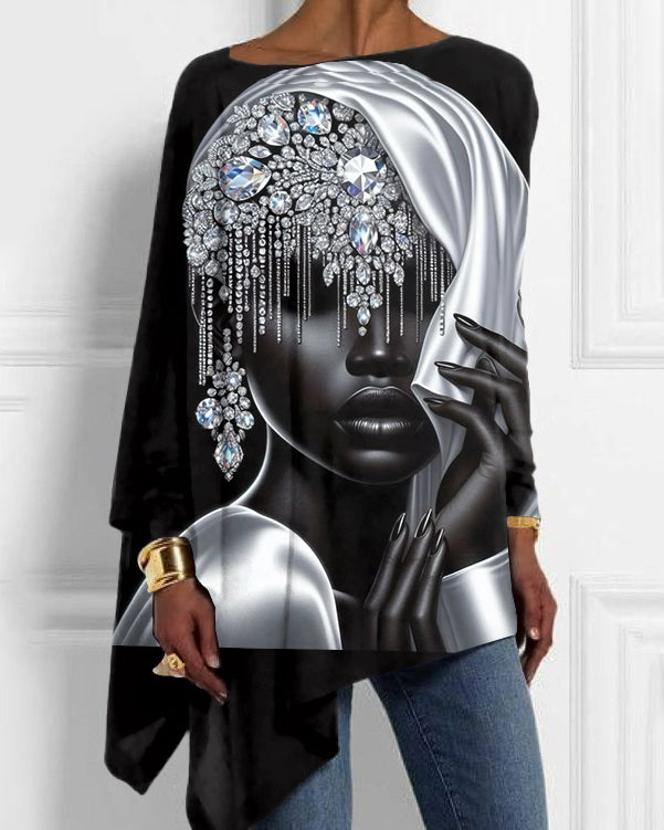 Black Diamond Veil Art Print Off-shoulder Irregular Top