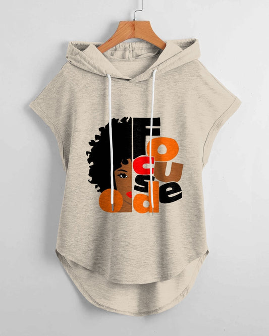 Focused Black Girl Magic Low Hem Drawstring Hooded Tee