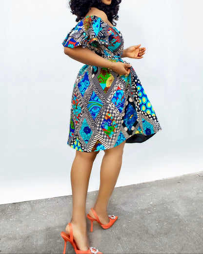 Women's Off-shoulder Print Short Dress