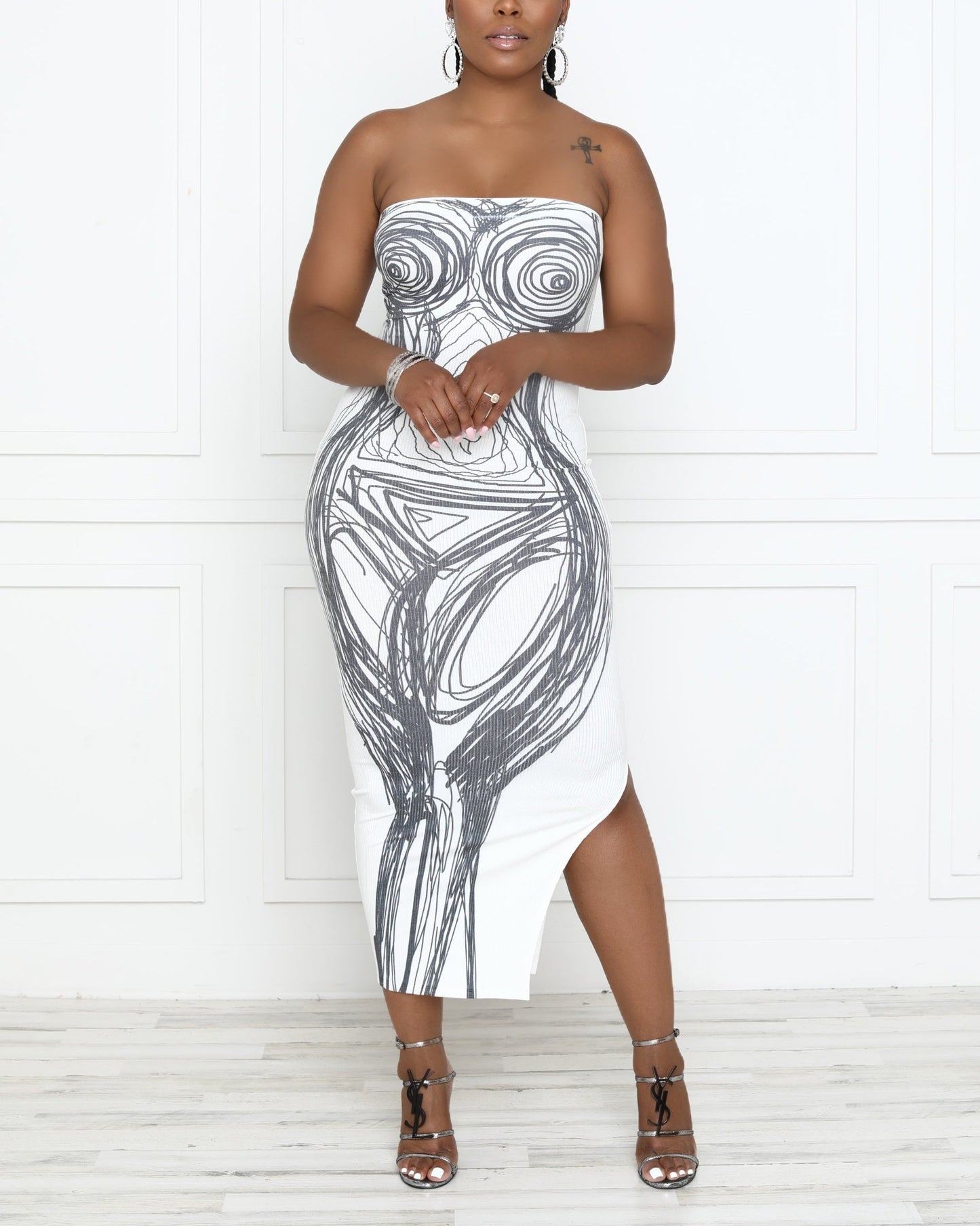 Women's Sexy Sleeveless Dress Abstract Print Midi Dress