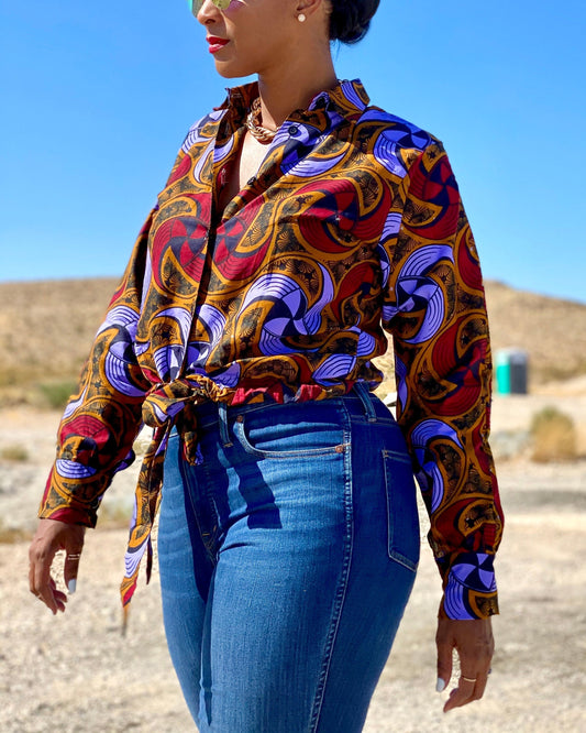 Women's Casual Print Button Long Sleeve Shirt