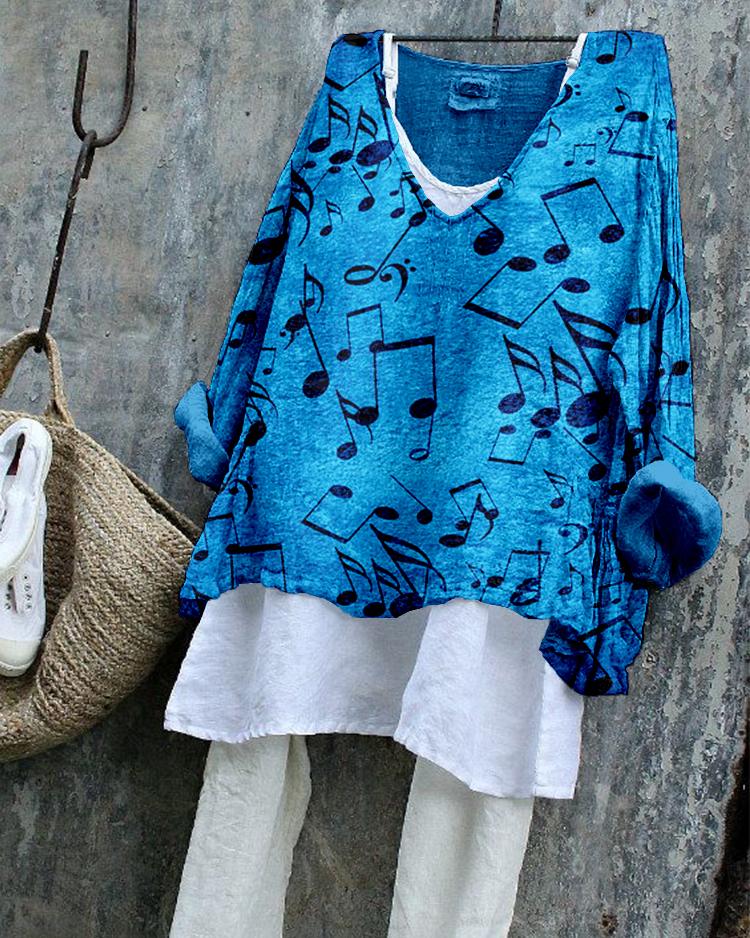 Musical Notes Inspired Linen Blend Flowy Tunic