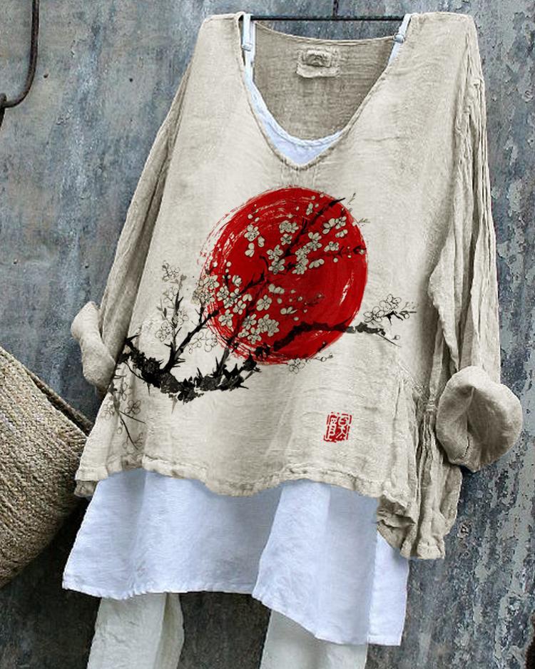 Plum Blossom Sunrise Japanese Art Tunic