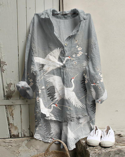 Japanese Crane Art Irregular Leisure Tunic