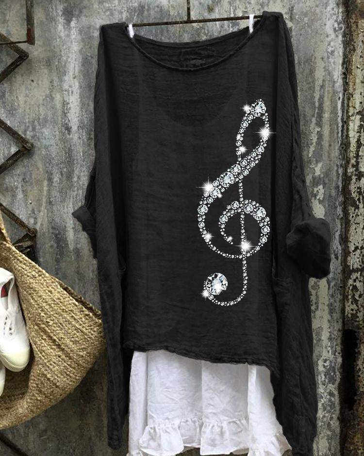 Classy Glitter Treble Clef Flowy Linen Blend Tunic