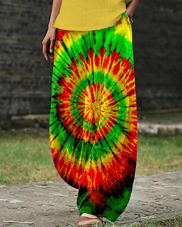 Reggae Tie-dye Printed Cotton Loose Casual Pants