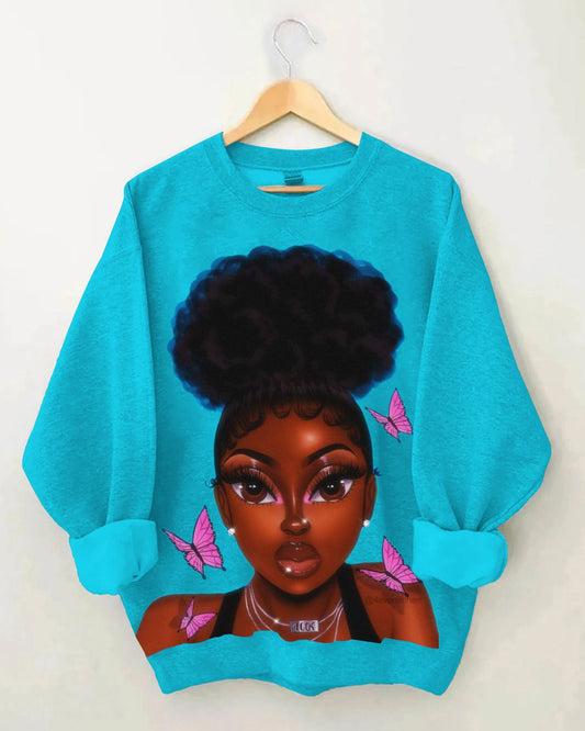 Butterfly Big Eyes Brown Girl Sweatshirt