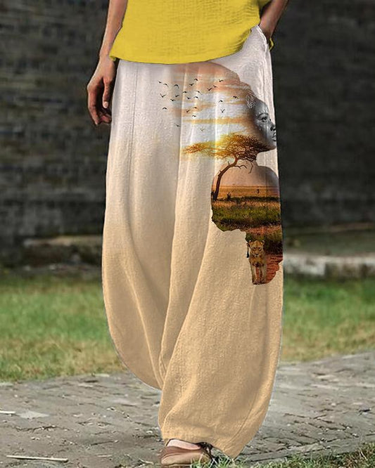 African Savannah Girl Art Painting Loose Casual Pants