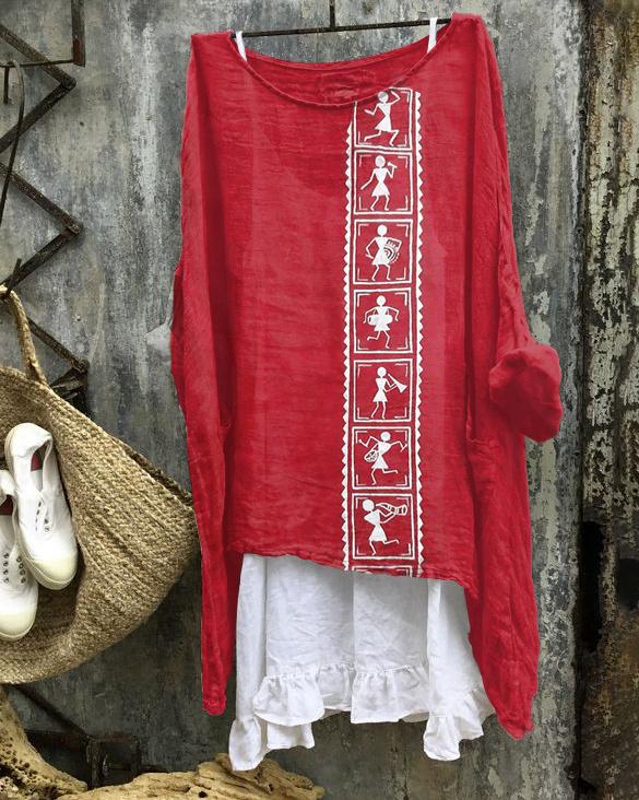 African Tribal Music Festival Linen Blend Flowy Tunic