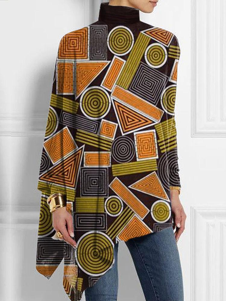 African Fabric Dutch Wax Fabrics Print Half Turtleneck Hem Top