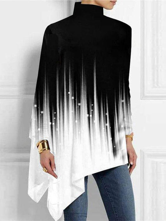 Black and White Splicing Half Turtleneck Hem Top