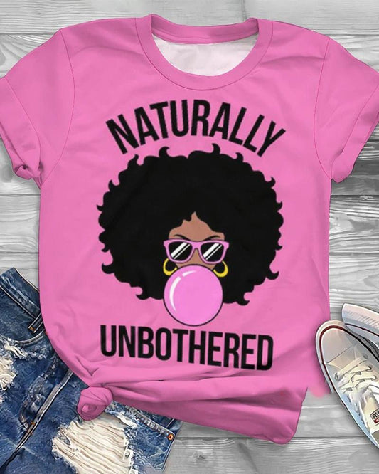 Black Girls Cute Cartoon Printed Round Neck Ladies Tops