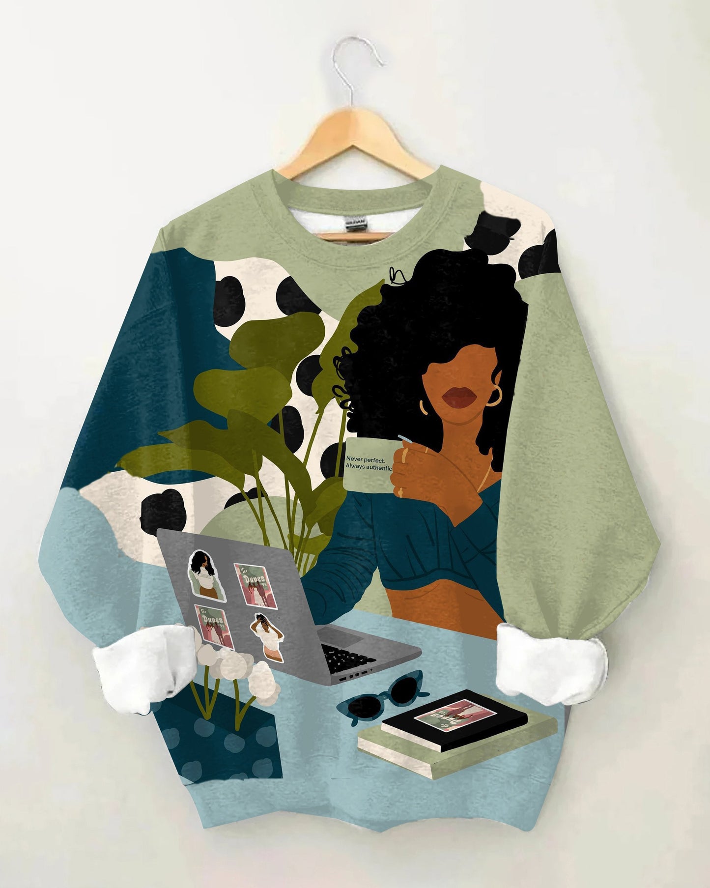 Afro Coffee Work Girl Long Sleeve Sweatshirt