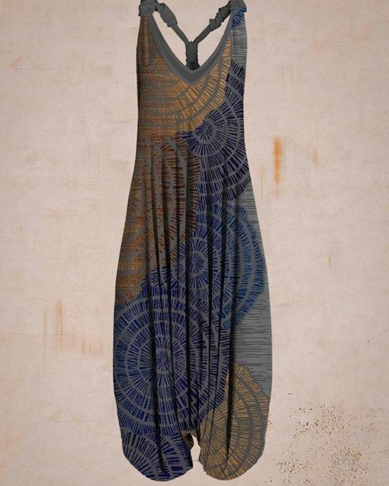 Ethnic Print Loose Jumpsuit