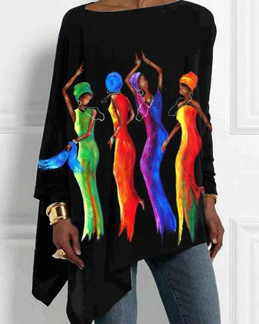 Afro Art Print Irregular Ladies Top