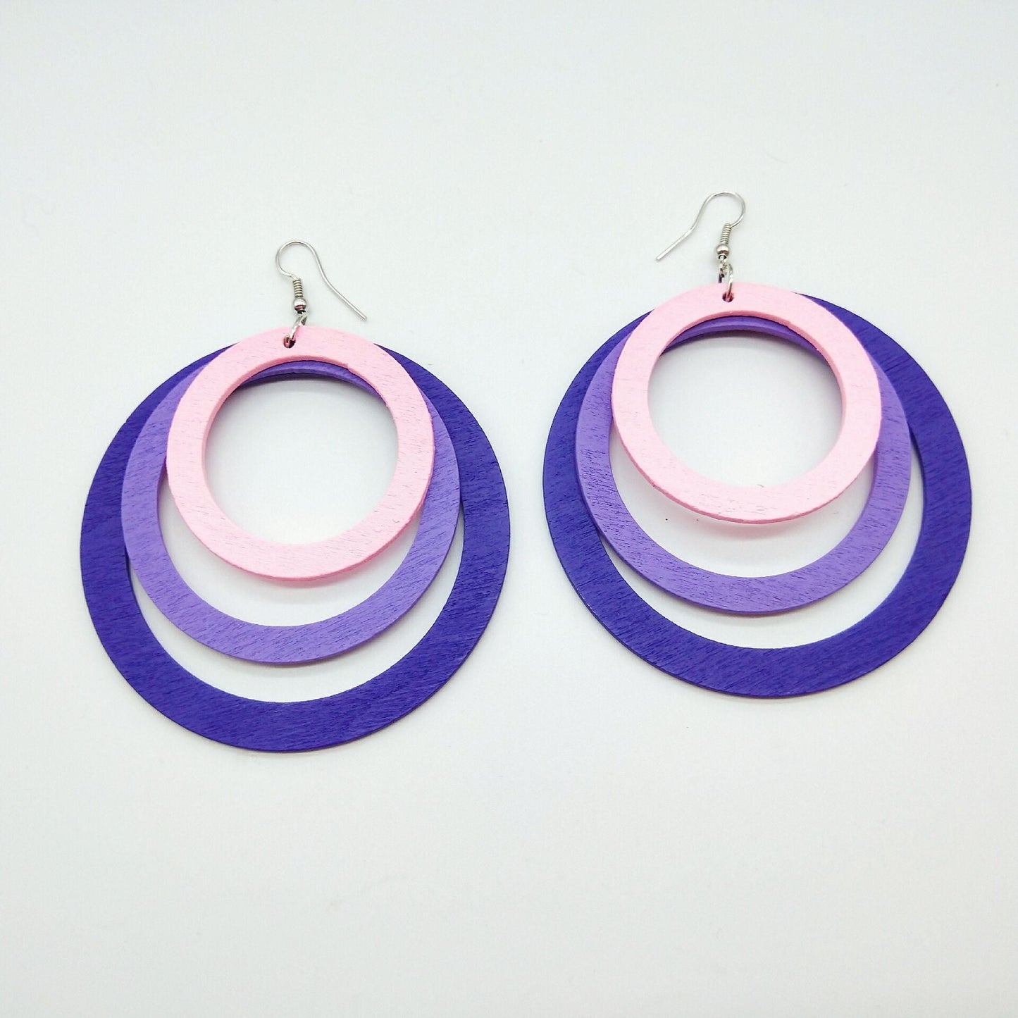 Exaggerated geometric circular wooden earrings