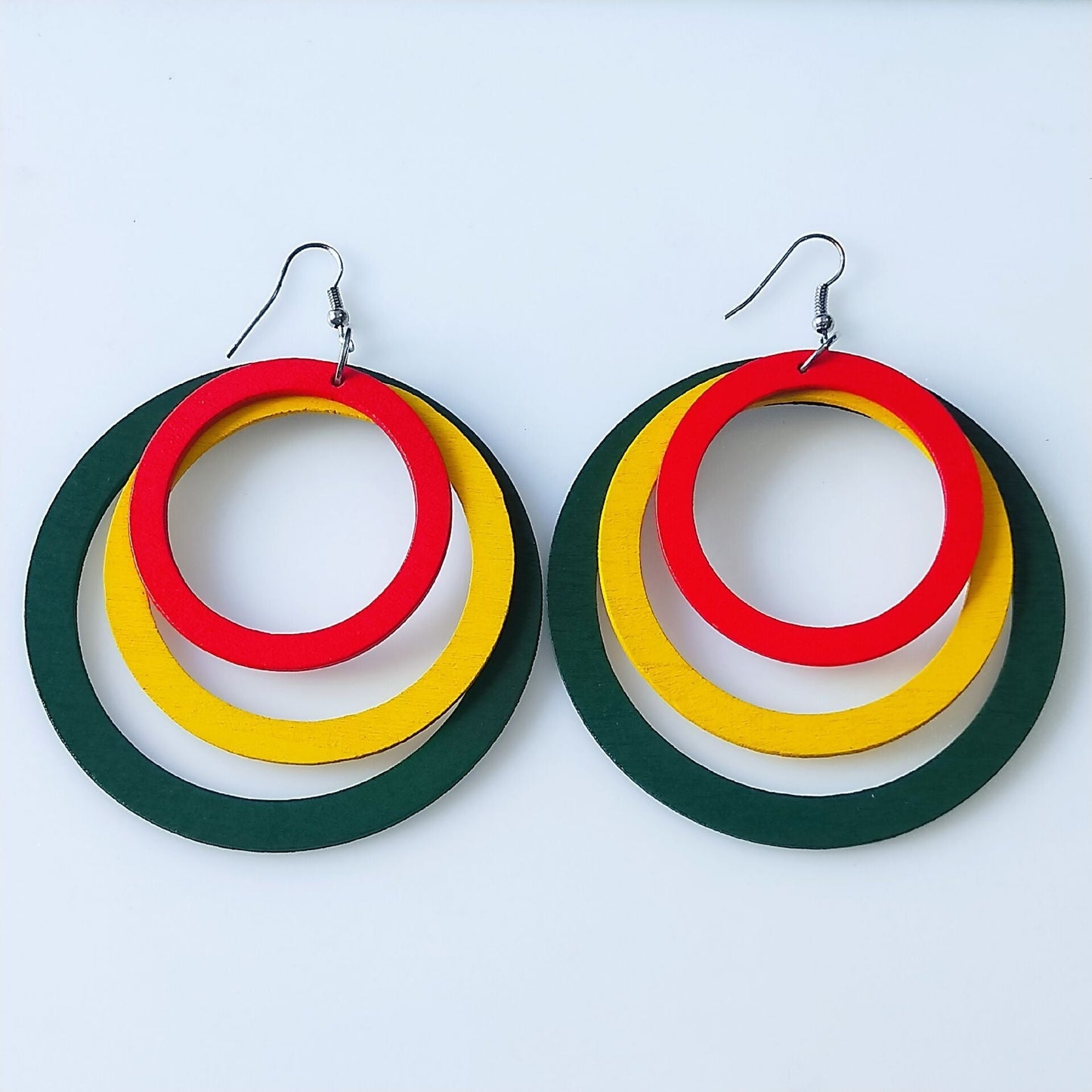 Exaggerated geometric circular wooden earrings