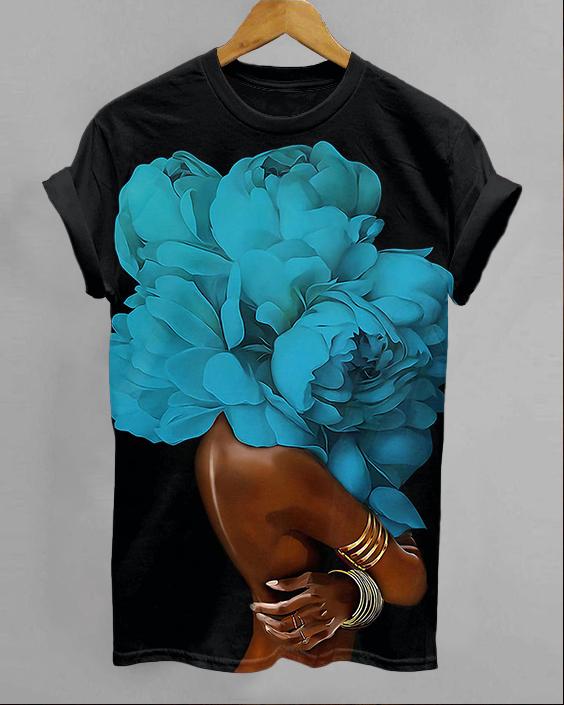 Blue Flower Head Woman Short Sleeve Tshirt