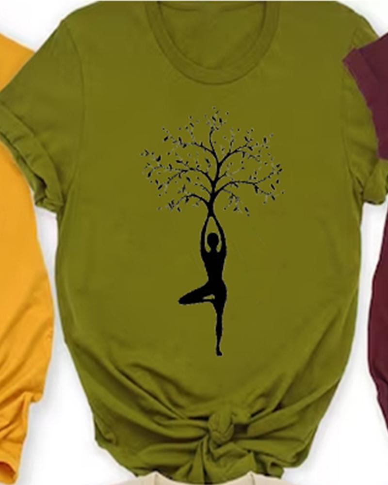 Yoga Life Tree Printed Short Sleeve T-shirt