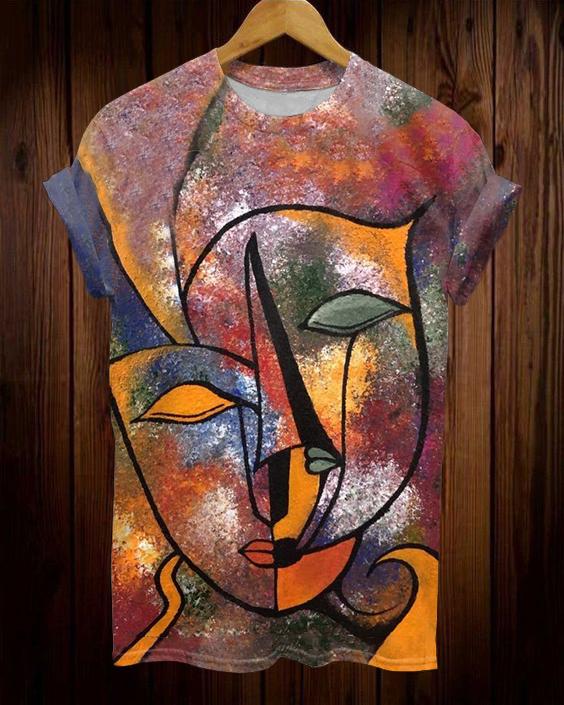 Line Face Art Oil Painting Short Sleeve Tshirt