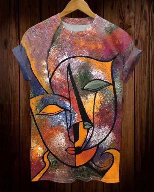 Line Face Art Oil Painting Short Sleeve Tshirt