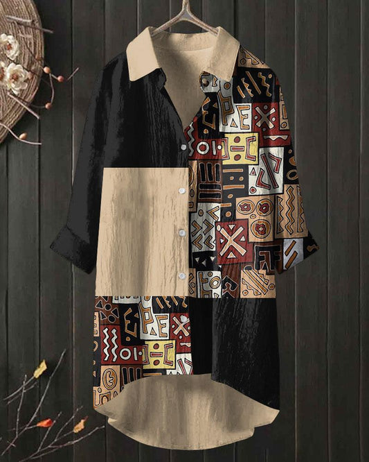 African Tribal Print Patchwork Long Sleeves Blouses