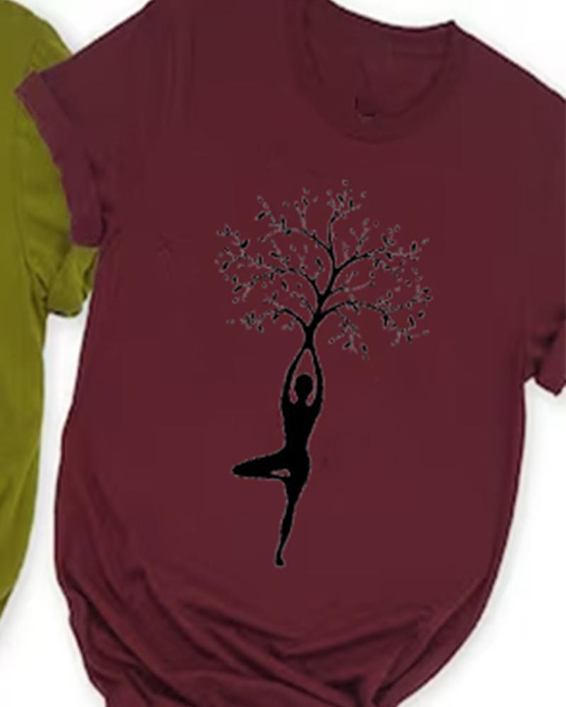 Yoga Life Tree Printed Short Sleeve T-shirt