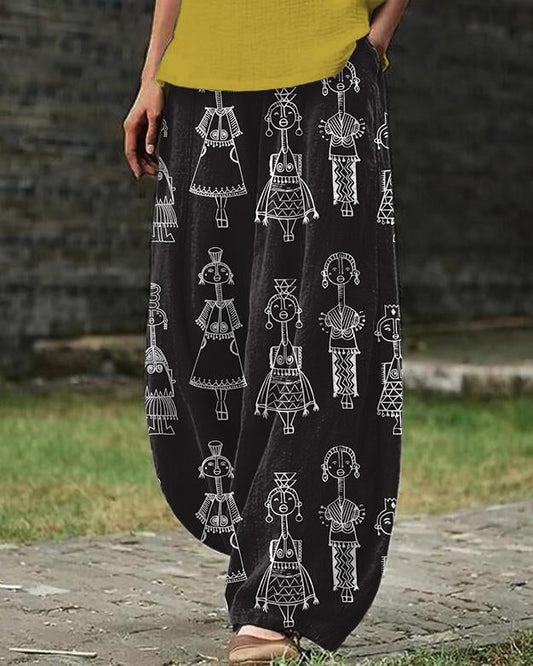 African Girl Tribal Print Wash Loose Casual Pants