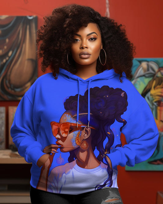 Women's Retro Black Hip Hop Girls Long Sleeve Hoodie