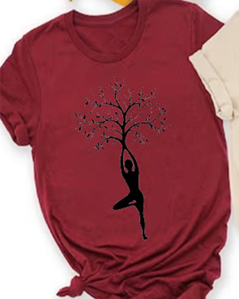 Yoga Life Tree Printed Short Sleeve T-shirt