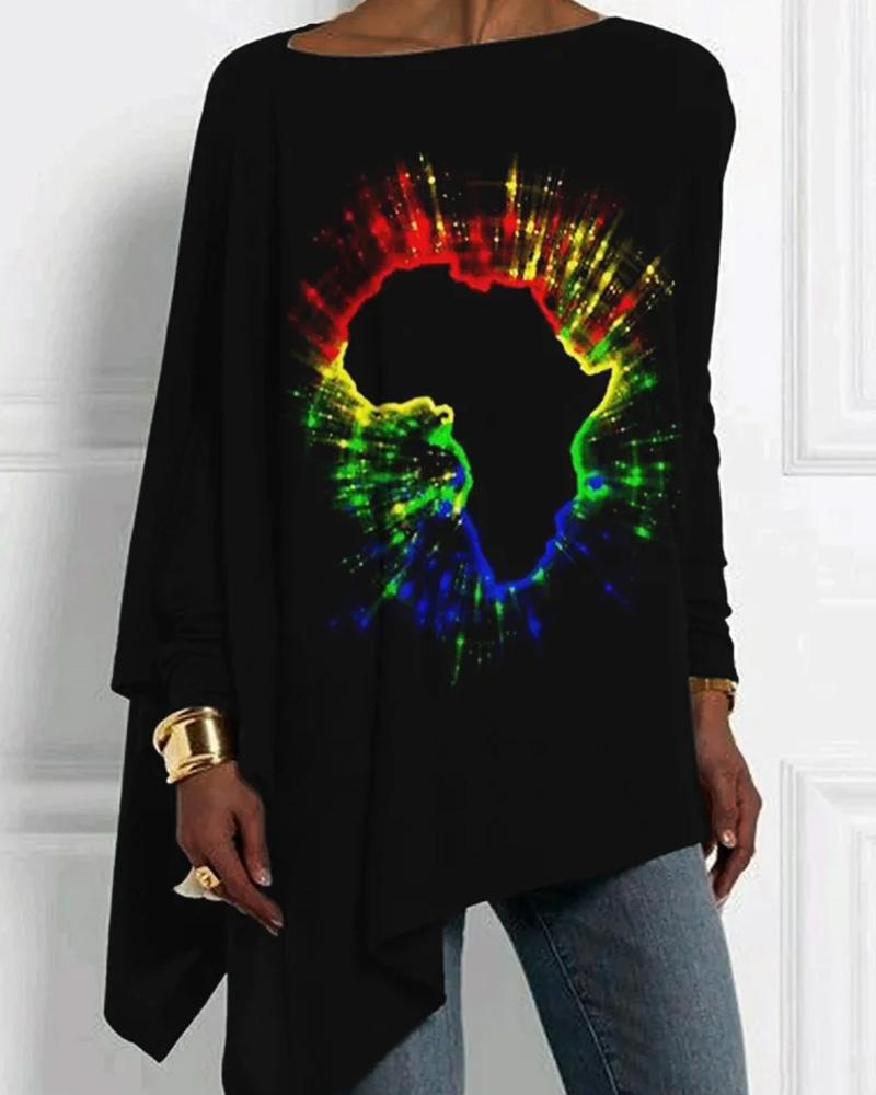 Africa Map Rasta Glow Bat Sleeve T Shirt