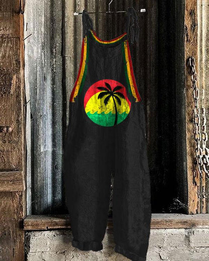 Reggae Striped Coconut Print Casual Jumpsuit