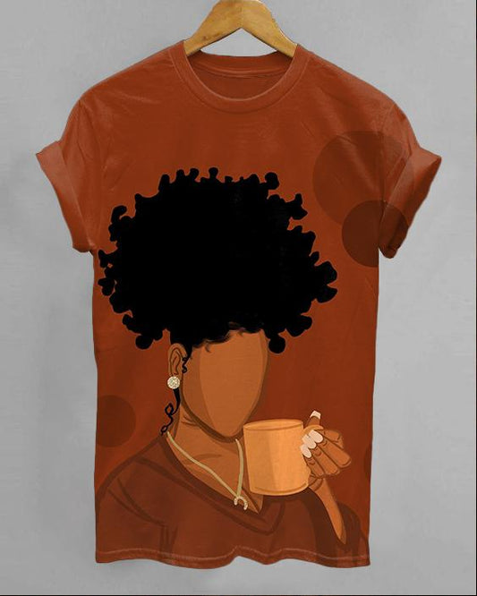 Coffee Brown Curly Hair Woman Unisex Short Sleeve Tshirt