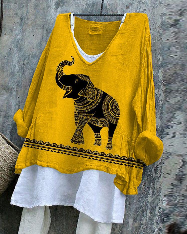 Elephant Geometric Print Patchwork Tunic Shirt