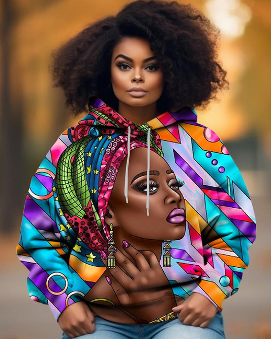 Jewel Ethnic Style Black Girl Printed Hoodie