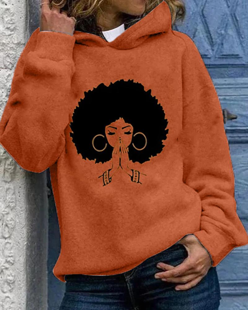 Black girl wish casual printed personalized hooded sweatshirt