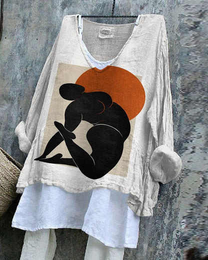 Black Woman Art Illustration Linen Tunic Shirt