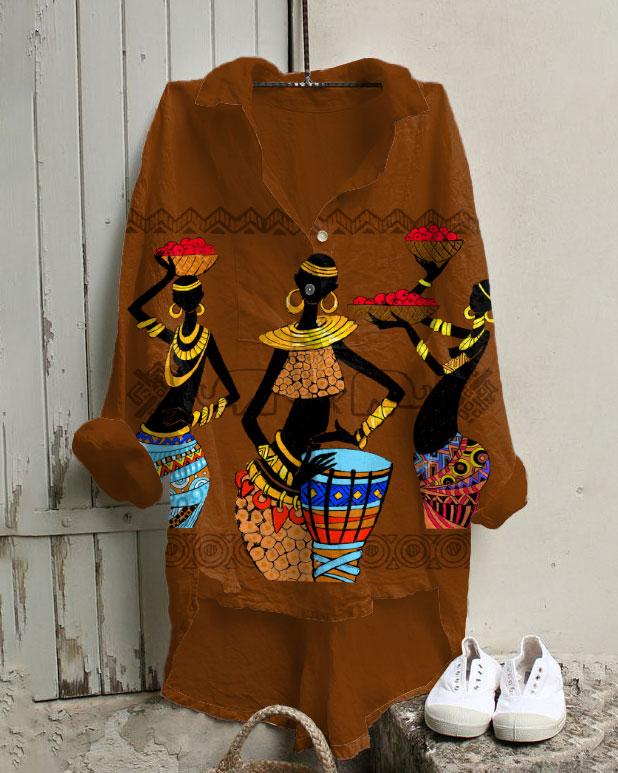 African Tribe Celebrates Print Irregular Leisure Tunic