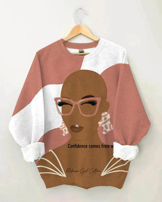 Confident Bald Brown Woman Long Sleeve Sweatshirt