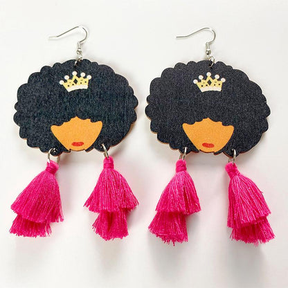 Wood Tassel Drop Earrings