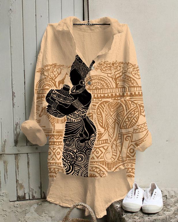 African Tribal Girl Forest Print Irregular Leisure Tunic