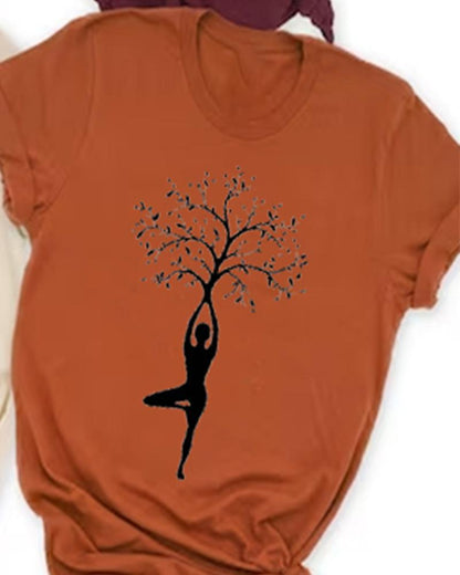 Yoga Life Tree Printed Short Sleeve T-shirt