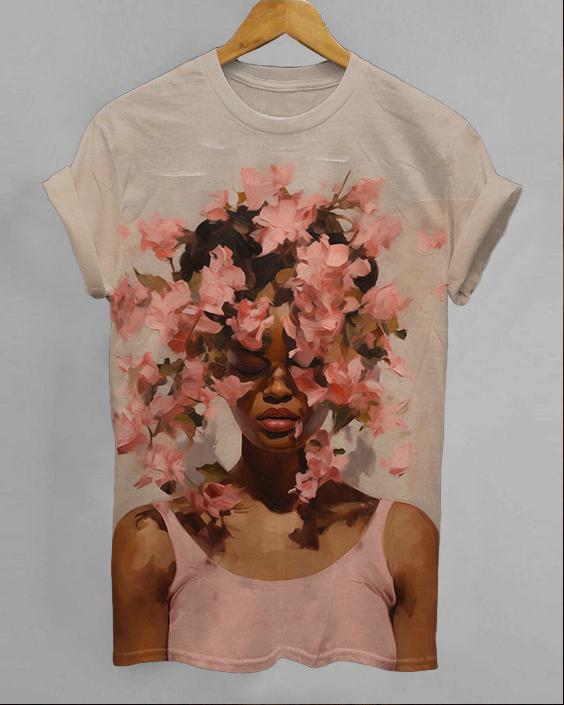 Black Woman Flowers Art Print Short Sleeve Tshirt