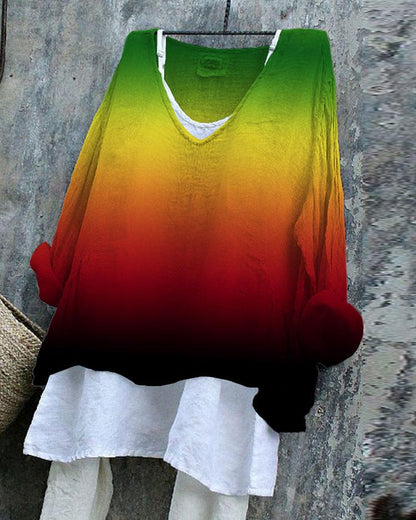 Reggae Contrast Color Gradient Line Blend Flowy Tunic