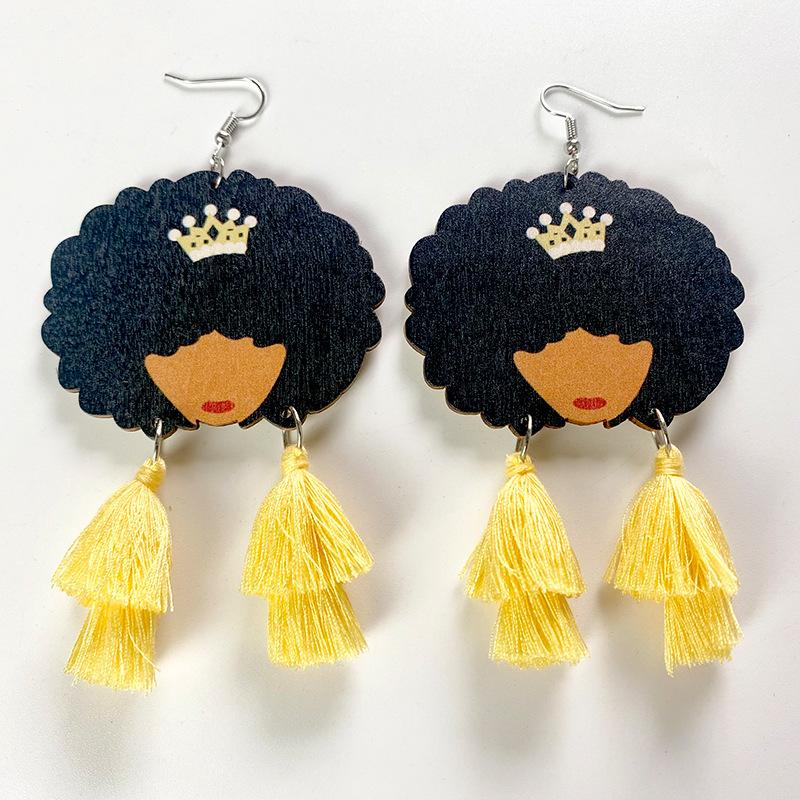 Wood Tassel Drop Earrings