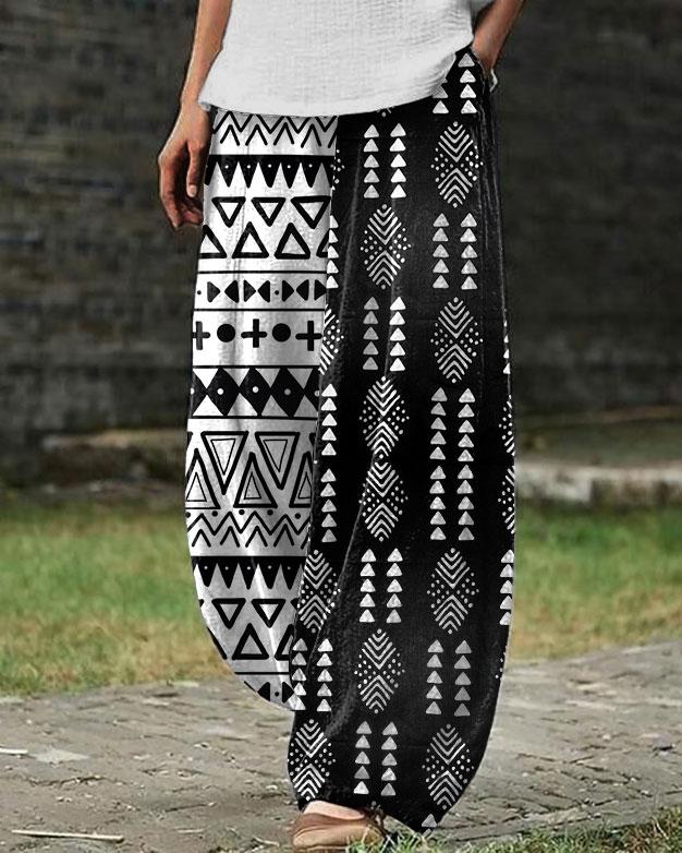 Contrast Vintage Tribal Print Wash Loose Casual Pants