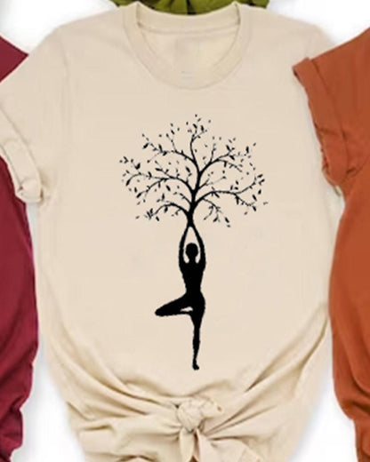 Yoga Life Tree Printed Short Sleeve T-shirt